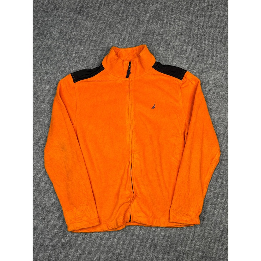 Nautica Full Zip Fleece Jacket Orange Black Logo‎ Outdoor Mens Medium
